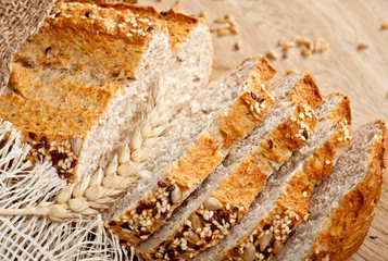 Fresh baked traditional bread and wheat