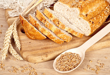 Fresh baked traditional bread and wheat