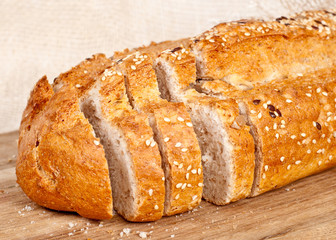 Fresh baked traditional bread and wheat