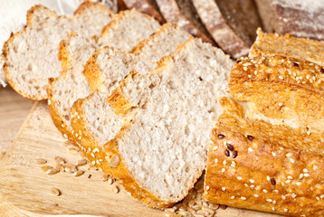Fresh baked traditional bread and wheat