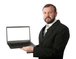 old business man with a laptop computer
