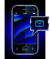 Phone with message symbol isolated on dark background