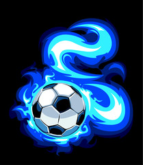 Burning soccer ball on black background
