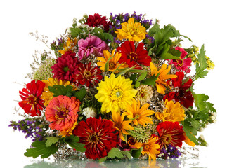 bouquet of beautiful summer flowers, isolated on white