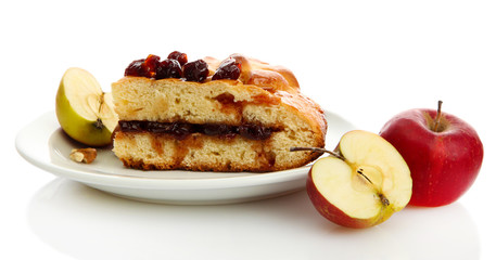 slice of tasty homemade pie with jam and apples, isplated