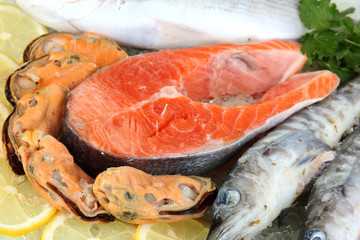 Fresh seafood on ice