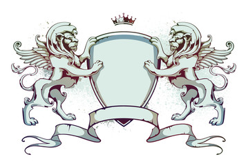 Vintage lion on shield