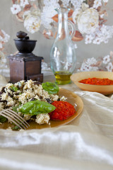 Couscous salad with grilled eggplant fried sweet red pepper