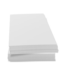 close up of stack of papers on white background
