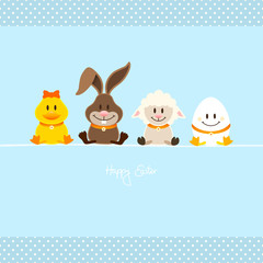 Duck, Bunny, Lamb & Egg Blue Dots Border