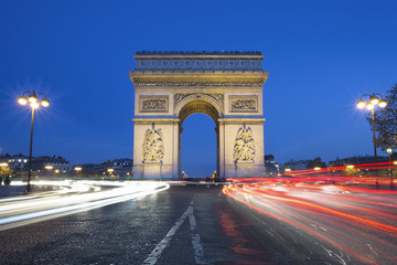 The famous Arc de Triomphe by night