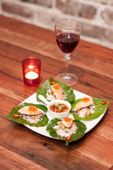 Thai appetizer with wine.