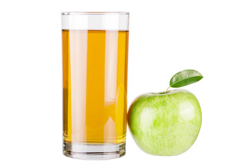 Apple juice and green apple isolated on white