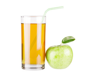 Apple juice and green apple isolated on white