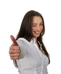 Gesch&auml;ftsfrau zeigt Daumen hoch