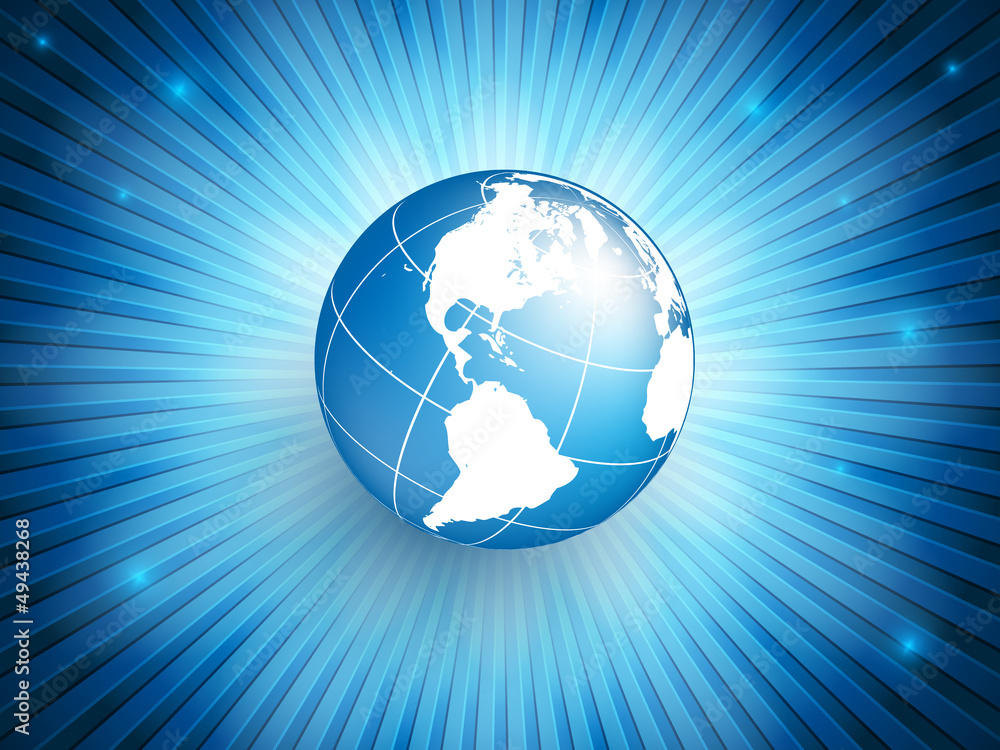 Poster vector globe over rays with copy space. eps10