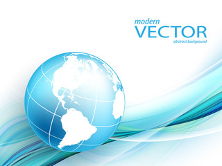 vector wavy lines with copy space and globe. eps10