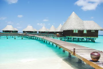 Door stickers Tropical beach Water villas on tropical island on Maldives
