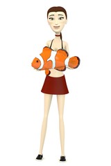 3d render of cartoon girl with anemone fish