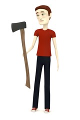 3d render of cartoon character with axe