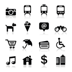 Travel tourism and transport icons set - vector