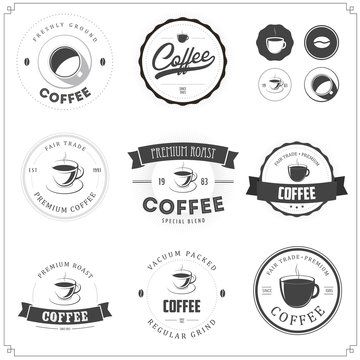 Set of coffee themed monochrome labels