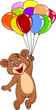 Cute teddy bear with balloons on white background