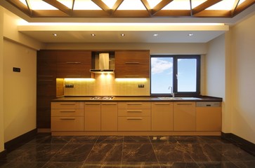 Modern kitchen and the window