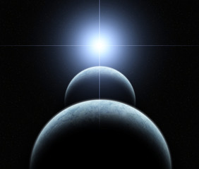 Obraz na płótnie Canvas Podwójny system Planeta z Rising Star