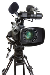 Television Camera on Tripod against white background