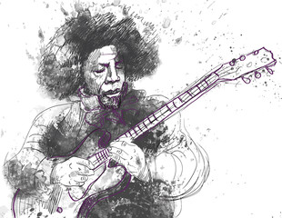 guitarist - a hand drawn grunge illustration into vector