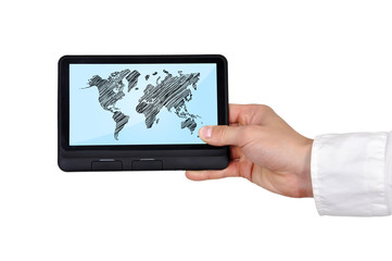 tablet with world map