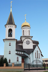 Christian church against blue sky