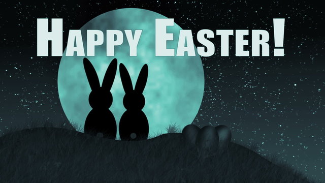 Happy Easter! Bunny Couple on Hill at night