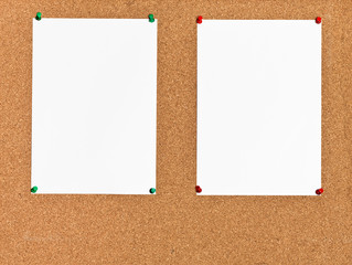 two sheets of paper on cork board