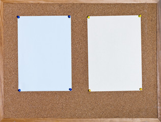two sheets of paper on cork board
