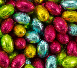 Brightly coloured foil Easter Eggs.