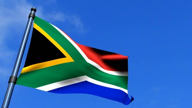 South Africa Flag Fluttering On Blue Sky HD