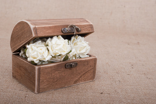 Rustic Wood Box with rose on burlap