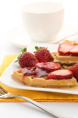 waffles with fresh strawberries