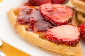waffles with fresh strawberries