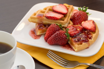 waffles with fresh strawberries