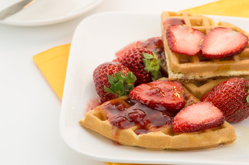waffles with fresh strawberries