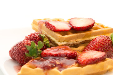 waffles with fresh strawberries