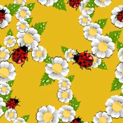 Cercles muraux Coccinelles Fleurs de printemps et motif coccinelle