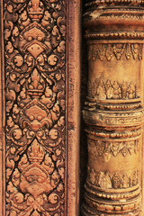 Decorative wall carvings, Banteay Srey temple, Cambodia