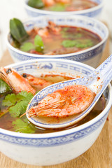 Tom Yum Goong - Thai hot and sour soup with prawns & mushrooms