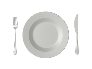 Empty Plate, Fork and Knife