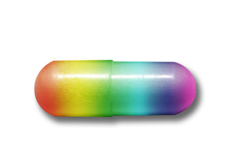 Rainbow capsule of drugs on isolated white