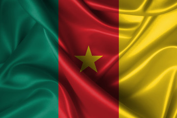 Naklejka premium Wavy Flag of Cameroon